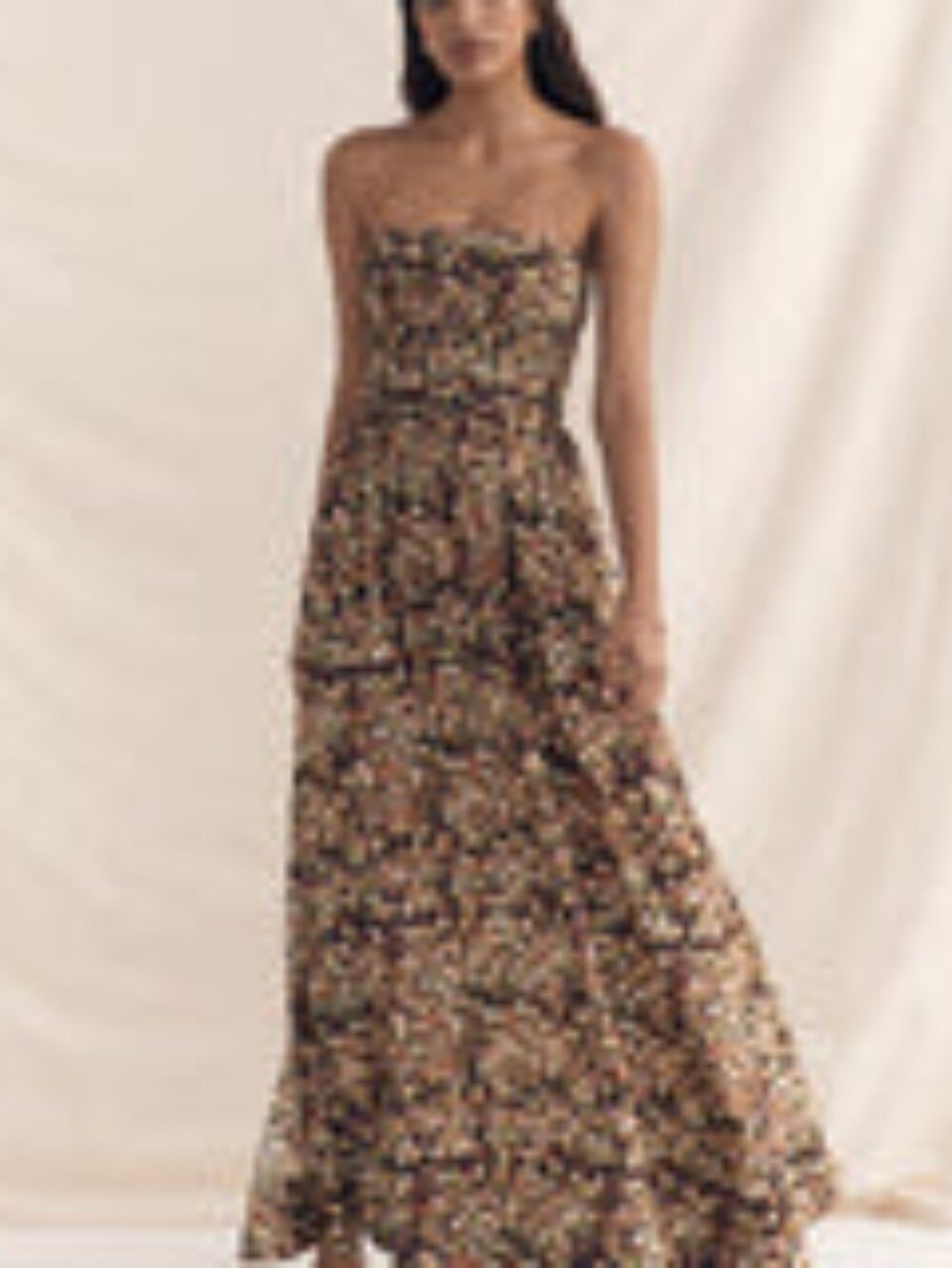 Peony - Floral Chiffon Strapless Maxi Dress Size M
